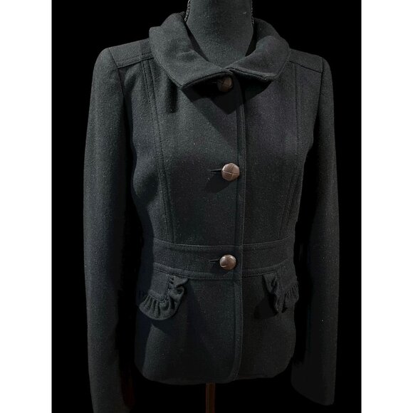 J. CREW Wool Blend Button-Up Jacket Womens 4 Black FALL tweed Dark Academia LUX - Picture 1 of 7